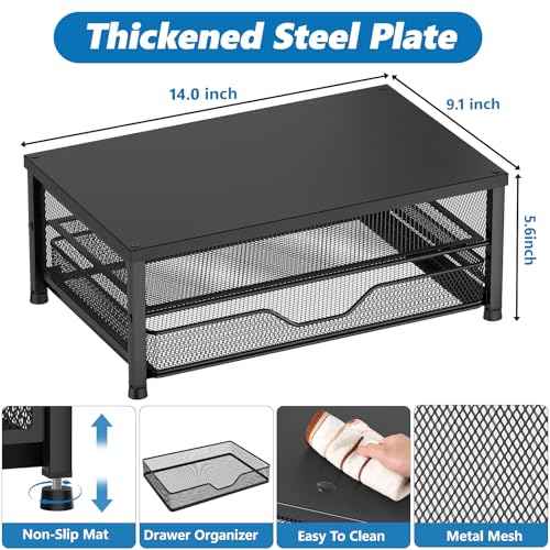 Computer Monitor Stand Riser, Desk Organizers and Accessories with Drawer, Laptop Stand, Office Desk Accessories & Workspace Desktop Organizers Storage for Office Supplies(Black)
