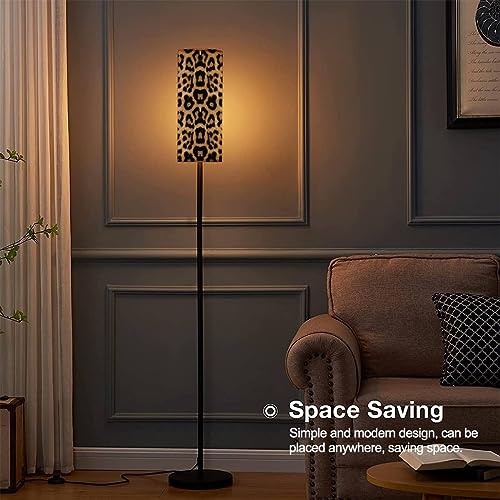 Floor Lamp for Living Room Leopard Skin Pattern Seamless Print Textile Fabric Modern Standing Lamp Remote Control Dimmable Pole Lamp Corner Tall Lamp for Office Bedroom Reading