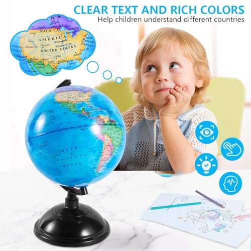 KISEER 8 Inch Rotating World Globe with Stand - Blue Educational Globe for Kids & Classroom