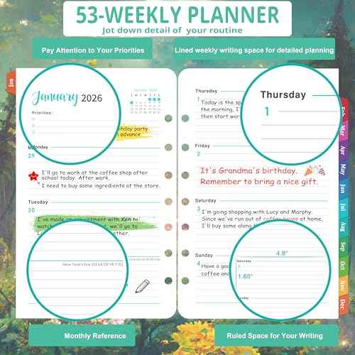 2026 Planner Refills - Planner Refills 2026, JAN 2026 - DEC 2026, 5-1/2" x 8-1/2", A5 Planner Inserts, 2026 Weekly and Monthly Planner Refill with 7-Hole Punched, Colorful Tabs - Dreaming Moon
