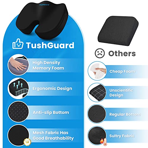 TushGuard Memory Foam Office Chair Cushion Black Large - Ergonomic Seat Pad for Pain Relief
