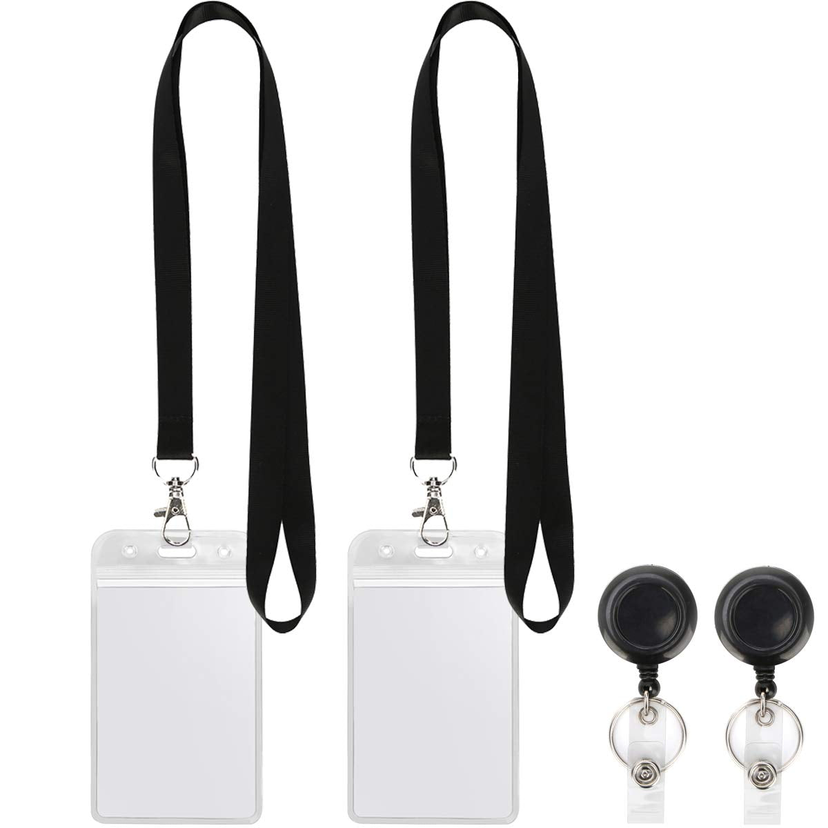 2Pack Black Lanyards,Retractable Badge Reel with Vertical ID Badge Holder
