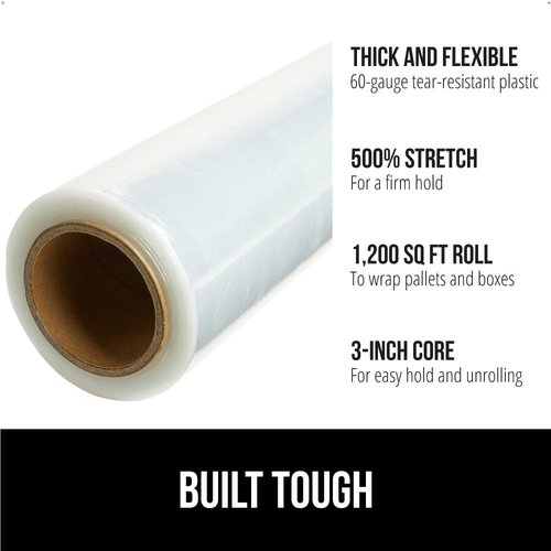 Gorilla Grip Heavy Duty Stretch Film - 1200ft Puncture Resistant Shrink Wrap Roll | Ideal for Shipping & Moving