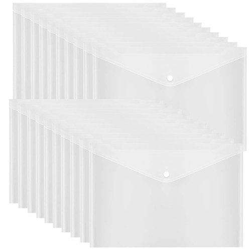 20 Pcs Clear Plastic Envelope with Snap Button Closure, Plastic Waterproof Envelope File Folder, Transparent Folders for Documents, Letter Size, A4 Size, for School and Office Supplies