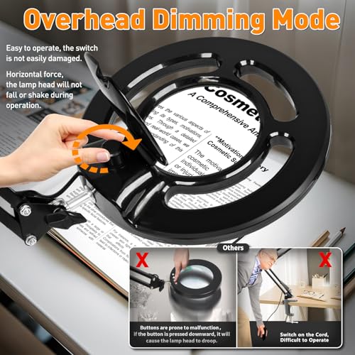 10X Long Magnifying Glass with Light, 2200 Lumen & 24W Stepless Dimming LED Magnifying Lamp with Clamp, Adjustable Swing Arm Lighted Magnifier Light, Hands Free Craft Lamp for Hobby Repair Reading