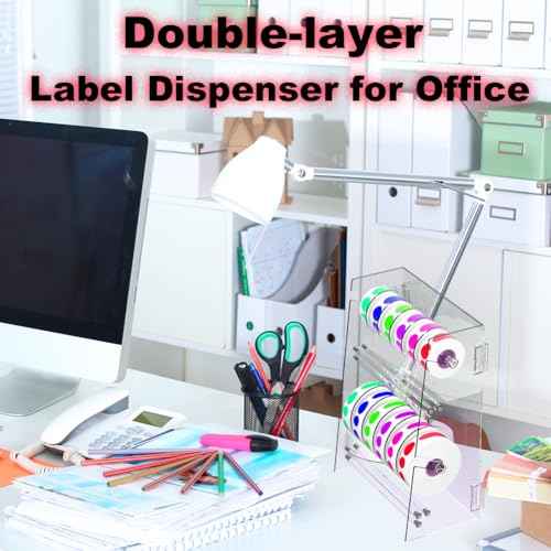 Double-Layer Acrylic Roll Sticker Dispenser - Adjustable Label Holder Tape Organizer for Office School Home Desktop Storage