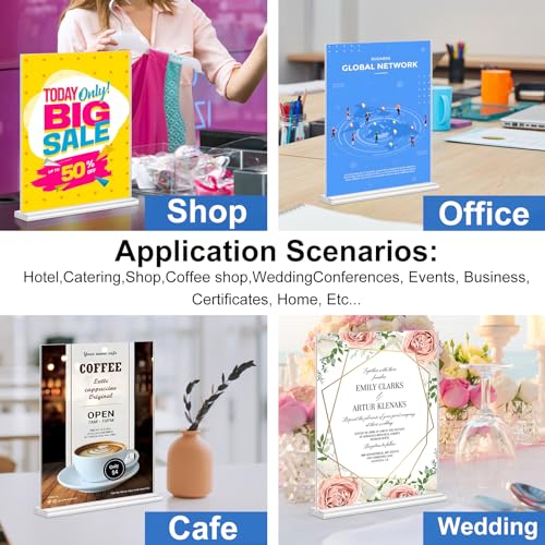 Arrobust Acrylic Sign Holder 8.5 x 11 Inches, 12 Pack Clear Display Table Top Signs Stand, Double Sided Vertical Flyer Holder ,Plastic Frames Paper Holder for Stores Home Office Menu Retail Show Fair