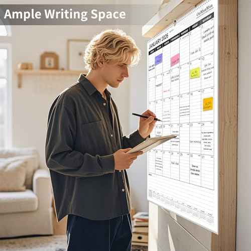 OuMuaMua Extra Large Wall Calendar 2026, 30" X 20" Vertical Jumbo Wall Calendar 2026-2027,18-Month Hanging Planner Wall From 2026 Jan - 2027 Jun with Spiral Bound For School Home Office Organizing