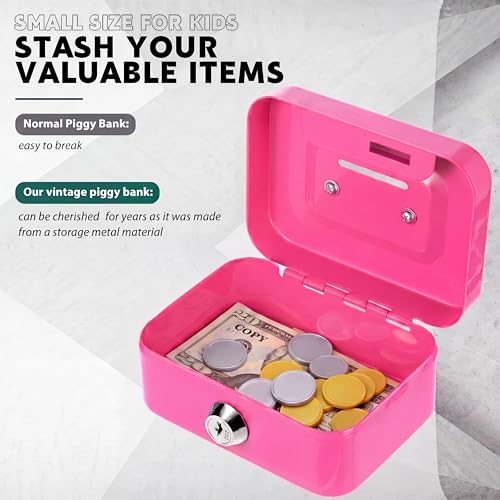 Tandefio 4 Pcs Small Cash Box with Lock – Mini Metal Money Box 11.5 x 8.5 cm (Black, Green, Gray, Pink)
