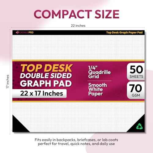 Top Desk Graph Paper Pad 22x17 Inch, 50 Sheets, Double-Sided, 70 GSM Large Quadrille Grid Paper for Drafting, Design, Art & Illustration, Architecture and Academic Use