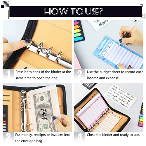Nefeeko Budget Binder with Zipper Envelopes B - Cash Envelope Organizer for Budgeting
