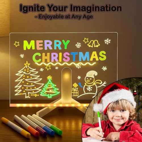 LED Note Board with Colors, Light Up Acrylic Message Board, Glowing Acrylic Dry Erase Board with Light, Led Drawing Board for Kids with Stand, 7 Markers (Large 11.8 * 7.9 inches)