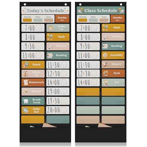 The Ultimate Pocket Chart for Classroom - Beautiful Daily Schedule Calendar with Designed Cards Encourages Visual Learning for Kids - Fun Boho Routine Calendar Chart Fits Nicely with Any School Decor