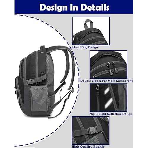 ProEtrade Backpack Bookbag for College Laptop Travel, Fit Laptop Up to 15.6 inch with USB Charging Port Multi Compartment Anti theft, Gift for Women Men (Black)