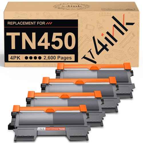 v4ink 4PK TN450 Toner Cartridge Compatible Replacement for Brother TN450 TN420 Toner Cartridge High Yield Black Ink for HL-2240d HL-2270dw HL-2280dw MFC-7360n MFC-7860dw IntelliFax 2840 2940 Printer