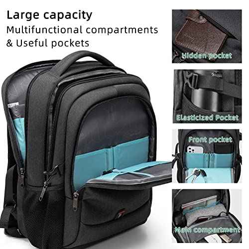 DUSLANG 17 Inch Laptop Backpack for Travel Water Resistant College Backpack for Men Women Laptop Bag with USB Charging Port,Black