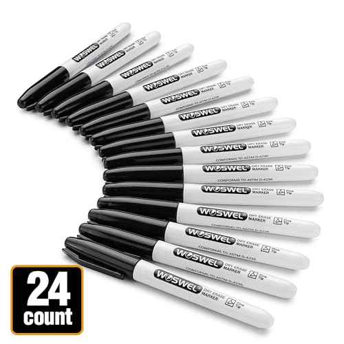 Dry Erase Markers,24 Pack Black Fine Tip Whiteboard Markers, Round Point Low Odor Dry Erase Marker for School Office and Home
