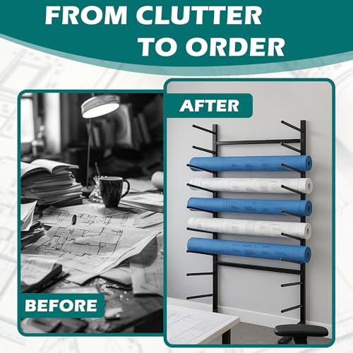 Royxen 9-Tier Blueprint Storage Rack Organizer,Heavy Duty Metal Blueprint Holder for Large Plans,Drawings and Maps Storage,Suitable for Construction, Art Print and Engineering(44¡°H x21.5 L x11.8 W)