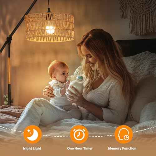 Arc Boho Floor Lamp: 68" Rattan Tall Lamps with Remote and APP Control - Standing Black Floor Lampara with Dimmable LED Bulb for Living Room, Bedroom, Office and Nursery