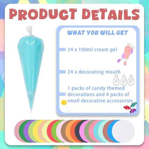 24PCS 100g Cream Kit Fake Whipped Cream Glue Clay Summer Craft DIY Decorations Rainbow Themed Cream DIY Making Art Craft Kit for Handmade Phone Case Mirror Jewelry Accessories