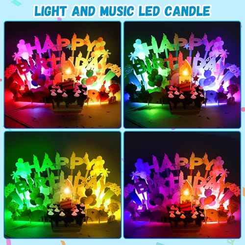 Lupow 3D Pop Up Musical Birthday Cards with Lights & Blowable LED Light Candle ? Interactive Singing Happy Postcards Birthday Decorations Greeting Cards Birthday Cards for Women, Men, Mom, Wife, Husband, Boy, Girl