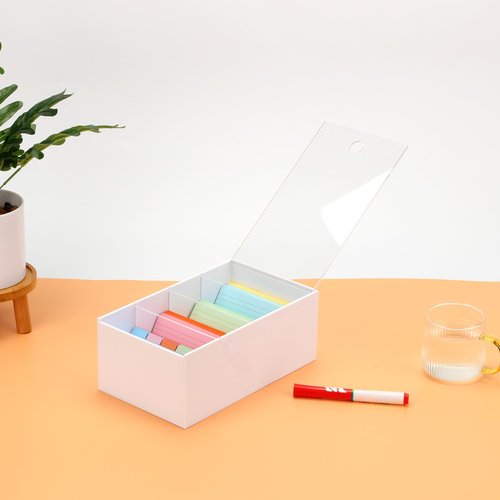 YINSHCO 3x5'' Index Card Holder, Acrylic Business Index Card Box with Dividers, Transparent Index Card Organizer Case File Note Flash Card Storage Case, 10''W x 6''D x 4''H