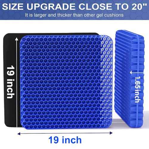 Gel Seat Cushion, 19x19inch Super Large Gel Cushion Pressure Pain Relief Seat Cushion for Long Sitting, Soft Breathable Gel Chair Pads for Home Office Wheelchair Car Seat (Blue)