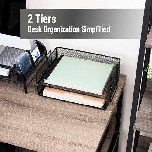 Mind Reader 13.3 x 9.8 Inch Stackable Metal Mesh Paper Trays, Office Desktop Organizer, Black, 2 Pack