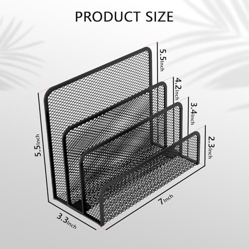 Mesh Mail Organizer 3 Slot Mail Holder for Desk Mesh Letter Sorter File Holder for Home Office Documents, Envelopes, and Postcards Paper Clip Holder set (Black)