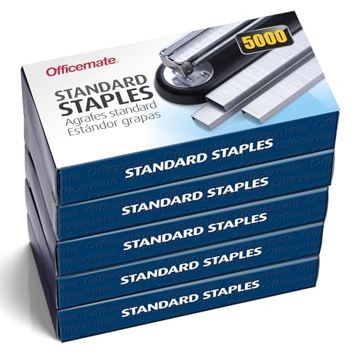 Officemate Standard Staples, 5 Boxes of 5,000, 1/4 Inch Leg, Chisel Point, Universal Compatibility