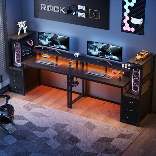 DUMOS 52-Inch Gaming Desk with RGB LED Lights, USB Charging & Storage
