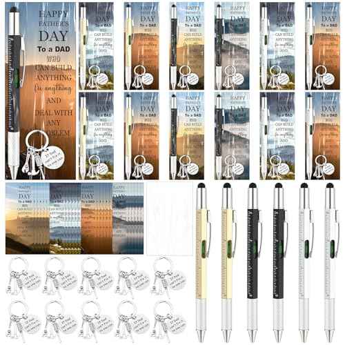 24 Set Father's Day Gift Includes Multitool 6-in-1 Pens Dad Keychains and Blessing Cards with Opp Bags for Father's Day Husband Birthday Party Gift
