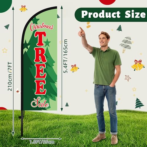 Leinuosen 2 Set 7 ft Christmas Tree Sale Feather Flags with Pole Kit Christmas Tree Sale Swooper Advertising Flag Include 2 Banner 10 Pole and 2 Ground Spikes for Holiday Business