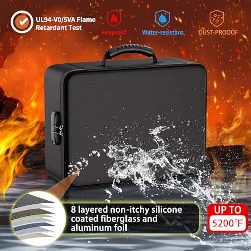 Fireproof Document Organizer Bag with Lock - 15.1x11.2x4.3in Waterproof Fireproof File Folder