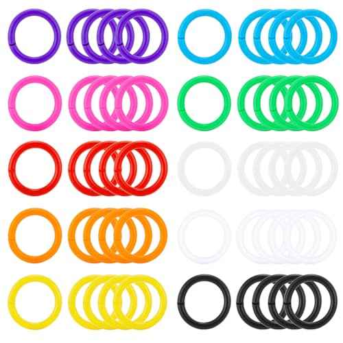 50Pcs Loose Leaf Binder Rings Colorful Book Plastics Notebook Paper Ring for Flash Cards Keychain Key Ring for Books Index Cards Students Teachers Workers School Office,10Colors,0.78inch