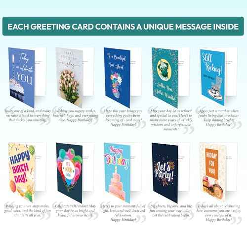 20 Pack Assorted Birthday Cards with Envelopes ? Large 5 x 7 in, Happy Birthday Cards Bulk with Greetings Inside, Boxed Set with Cute, Funny Designs for Women, Men, Adults
