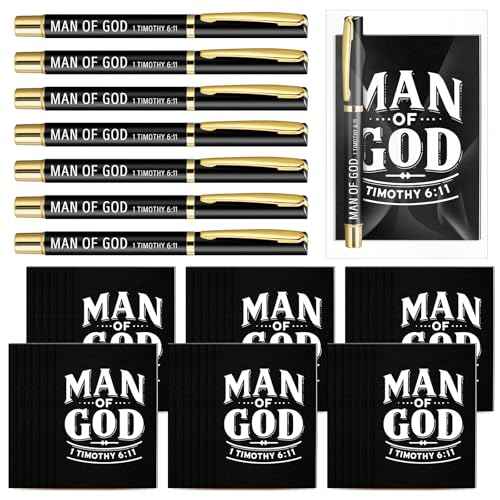 50 Set Christmas Christian Gifts for Men Bulk Man of God Christian Men Gifts 1 Timothy 6: 11 Man of God Notebook and Pen Set Bible Verse Prayer Journal Religious Notepad Pen for Church