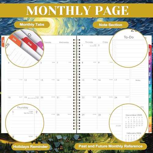 2026 Planner - 2026 Planner Weekly and Monthly, Planner 2026, Jan 2026 - Dec 2026, 8.5" x 11", Monthly Planners with Colourful Tabs & Pocket, Flexible Cover, Twin-Wire Binding- Oil Painting