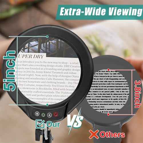 10X Magnifying Glass with Light and Clamp, 5-Inch Real Glass Lens, LED Lighted Magnifier Hands Free with Swivel Arm, 5 Color Modes Brightness Steepless Dimmable, Stand Desk Lamp for Close Work, Craft