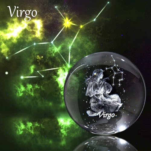 Virgo Constellation Crystal Ball Paperweight 3D Inner Carving Feng Shui Decor