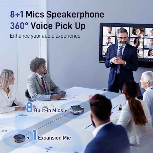 EMEET Conference Speaker and Microphone w/8+1 Mics, 360¡Æ Voice Pickup, Noise Reduce, Bluetooth/USB/Dongle Speakerphone for 14 People w/Daisy Chain for 25, Compatible w/Leading Platforms, 2025 Version