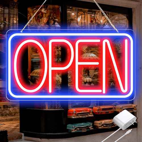 16.5" X 9" Led Neon Open Signs for Business Ultra Bright Plug In Electric Light Up Open Signs with ON/OFF Switch and 12V/2A AC Adapter for Storefront Window Bar Salon Coffee Stores (Horizontal)