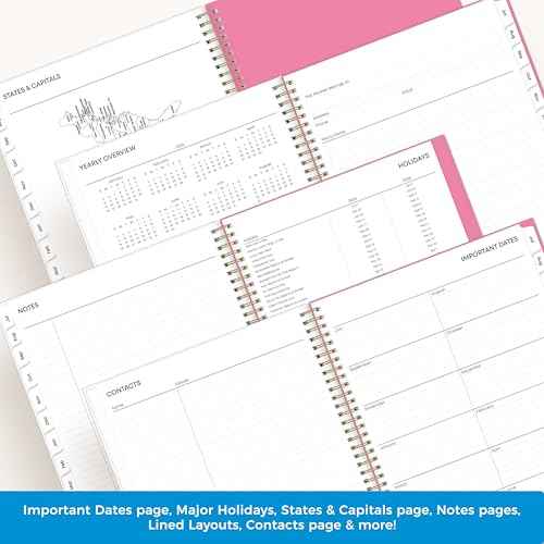 Blue Sky 2025-2026 Weekly and Monthly Academic Year Planner Calendar, July 2025 - June 2026, 8.5" x 11", Flexible Cover, Wirebound, Storage Pocket, Laminated Tabs, Roosevelt Pink