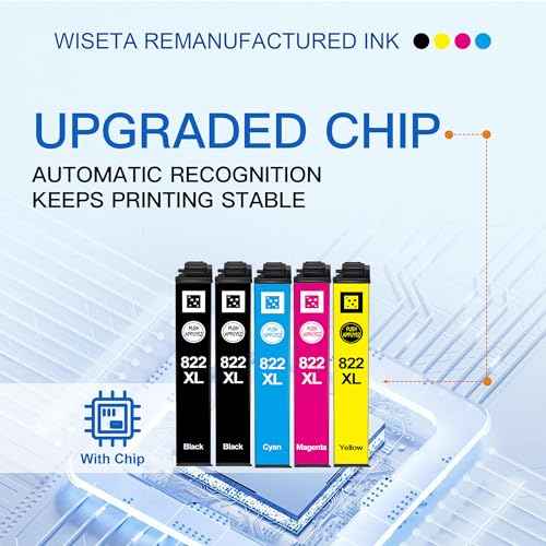 822XL High Capacity Remanufactured Replacement for Epson 822 Ink Cartridges Combo Pack 822XL for Workforce Pro WF-3820 WF-4830 WF-4820 WF-4833 WF-3823 WF-4834 (5 Pack, Black Cyan Magenta Yellow)