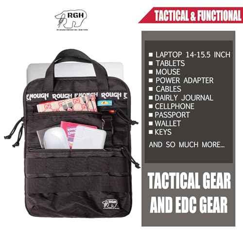 Rough Enough 14 Inch Laptop Sleeve Case Bag Tactical with Dual Compartments Luggage Strap Handle Weather Resistant for Travel Outdoor Adventures Black