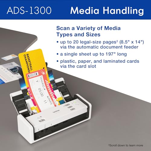 Brother ADS-1300 Current Model Compact Desktop Scanner - 30ppm Double-Sided USB Scanner