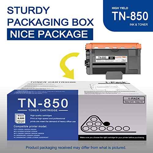 1 Pack TN850 TN-850 High Yield Black Toner Cartridge Compatible TN850 Replacement for Brother DCP-L5500DN L5600DN MFC-L6700DW L6750DW L5700DW L5800DW L5900DW L6800DW HL-L6200DW/DWT L6250DW Printer