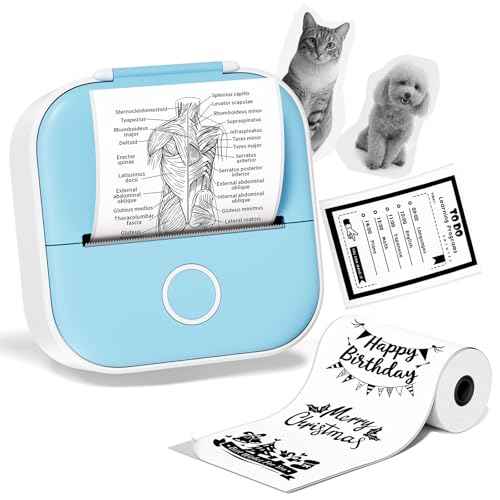 Mini Sticker Printer - T02 Mini Printer Sticker Maker, Print Pod Pocket Machine with 1 Roll Paper, Thermal Inkness Portable Sticky Note Maker for Journal, Photos, Notes, Diagrams