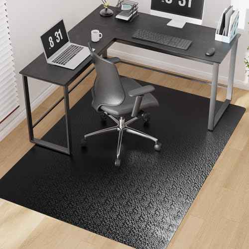 Office Chair Mat for Hardwood Floor, 60"x75" Large Black PVC Computer Desk Chair Mat with Unique Pattern for Gaming, Anti-Slip Floor Protector for Home Office, Rolling Chair