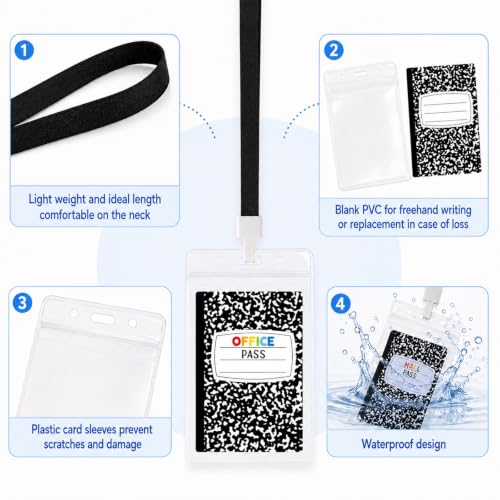 Classroom Hall Pass Set with Waterproof PVC Lanyards & Customizable Cards — 14 Durable School Passes